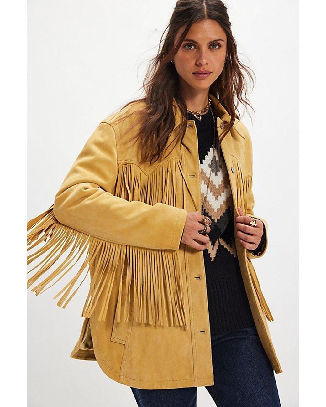 Free People Blue Fringe Out Suede Jacket