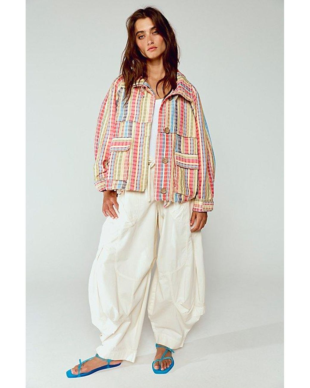 Free People White Jojo Beach Funnel-Neck Jacket