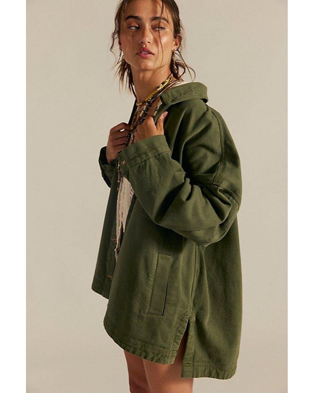 Free People Green Madison City Denim Jacket