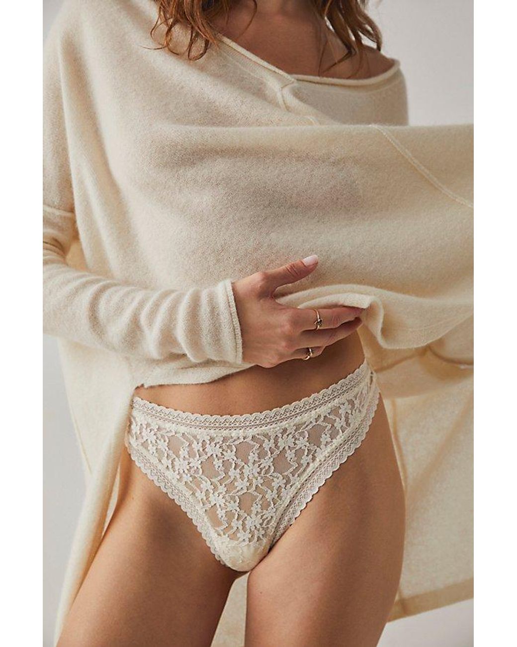 Free People Daisy Lace Thong Undies in Natural