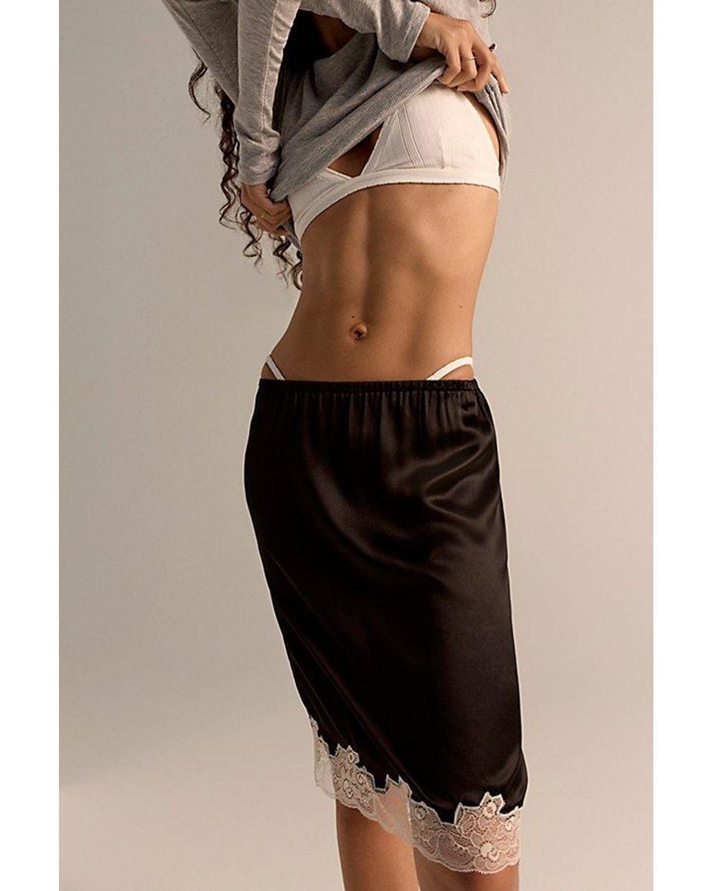 Only Hearts Black Silk Charmeuse Knee-Length Slip Skirt