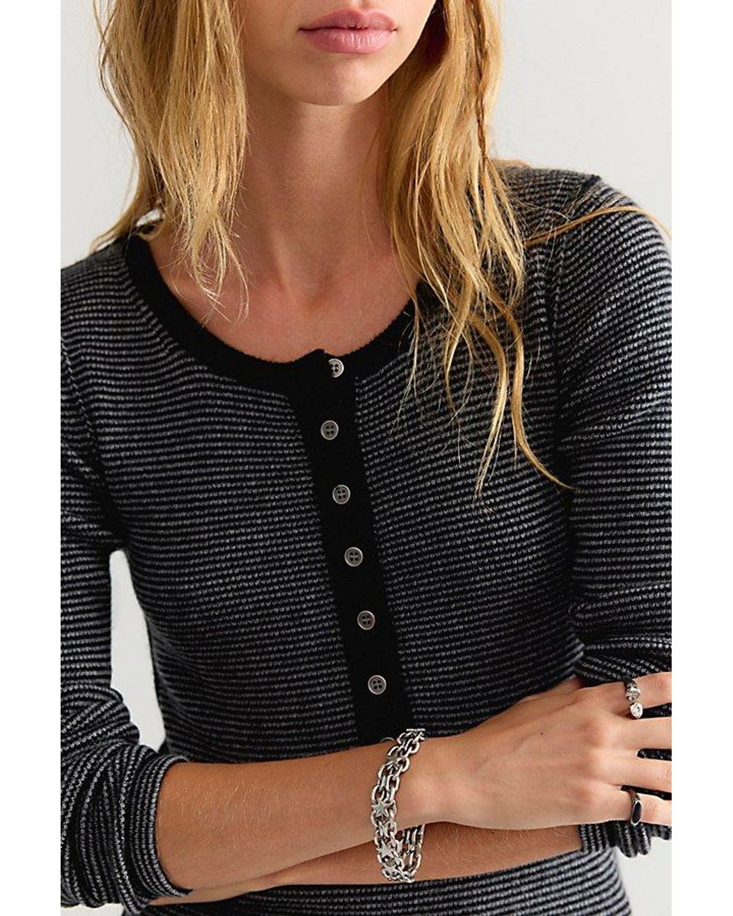 Free People Black Hudson Striped Cashmere Henley