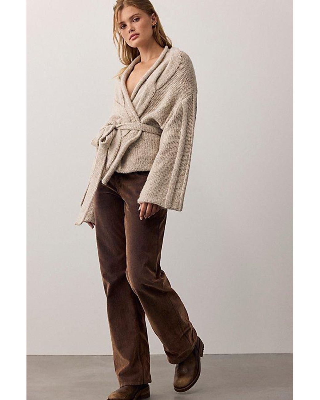 Free People Natural Enlaced Cable Knit Wrap Cardi
