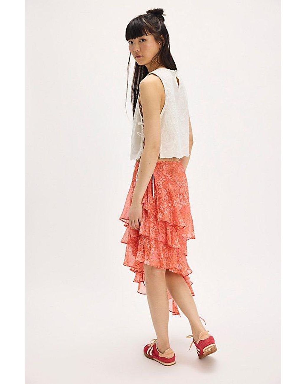 Free People Heather Ruffle Cascade Skirt in Red | Lyst