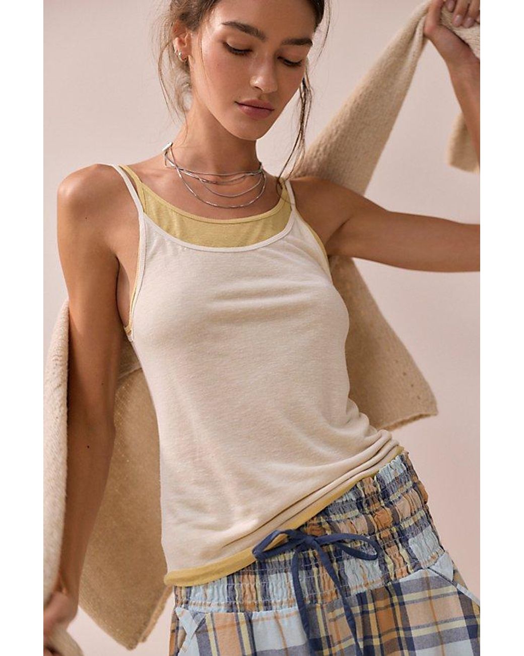 Intimately By Free People Natural Stackable Sheer Twofer Tank Top By