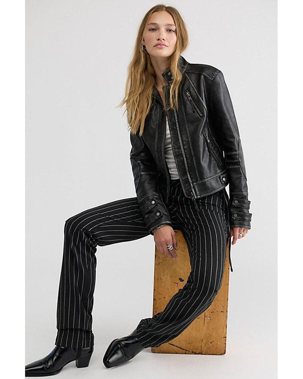 Free People Black Quinn Ultra Low-Rise Slim Trousers