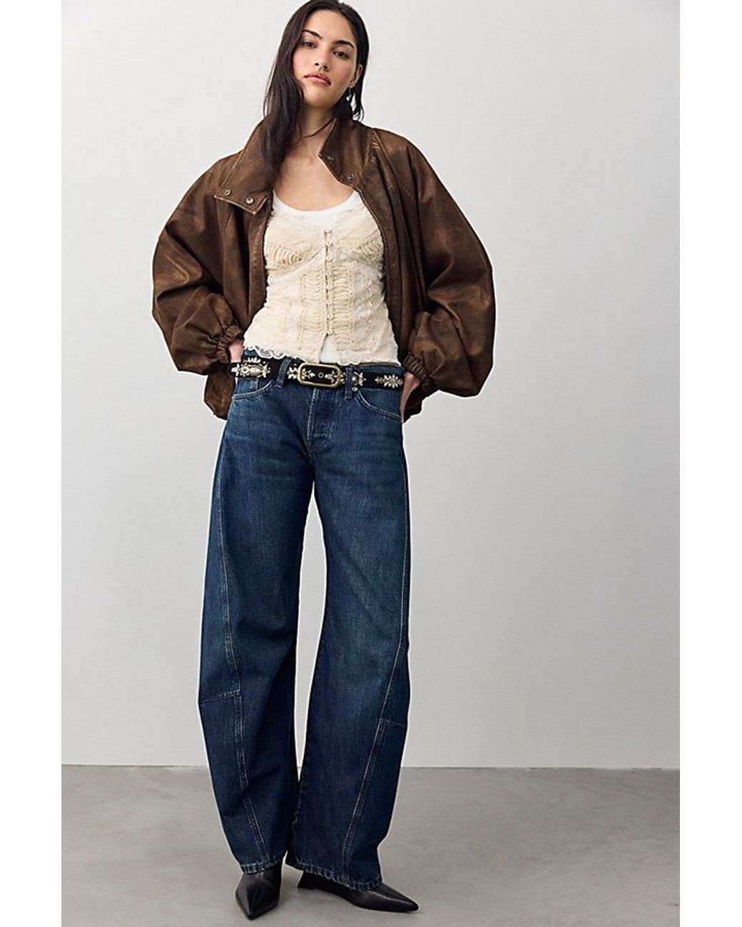 Free People Blue Fable Low-Rise Twisted Bowed Jeans