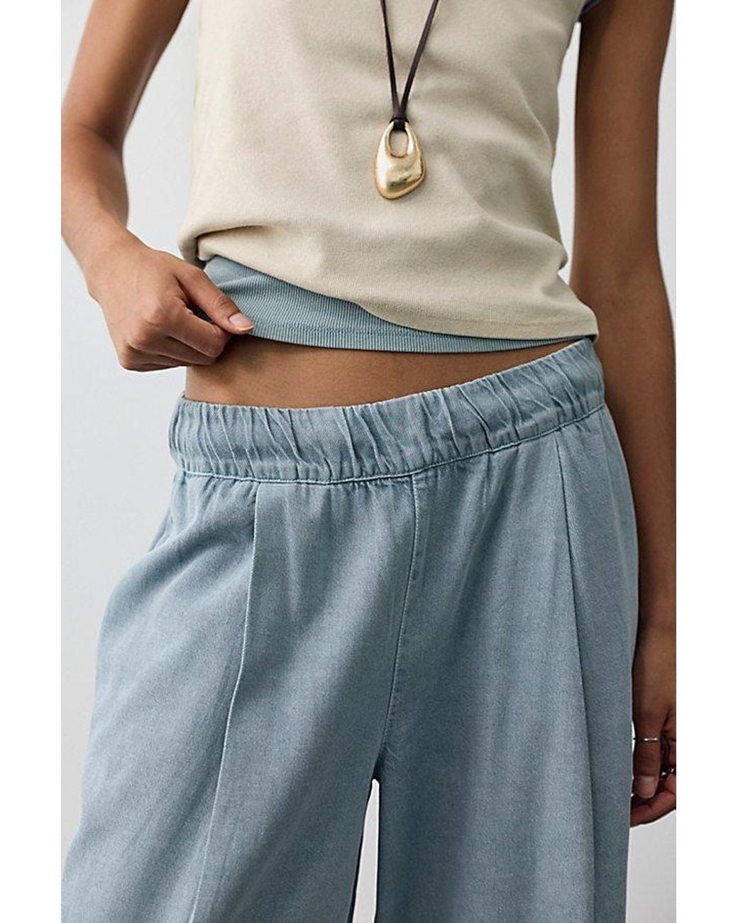 Free People Blue Tidal Moon Low-Rise Pull-On Pants