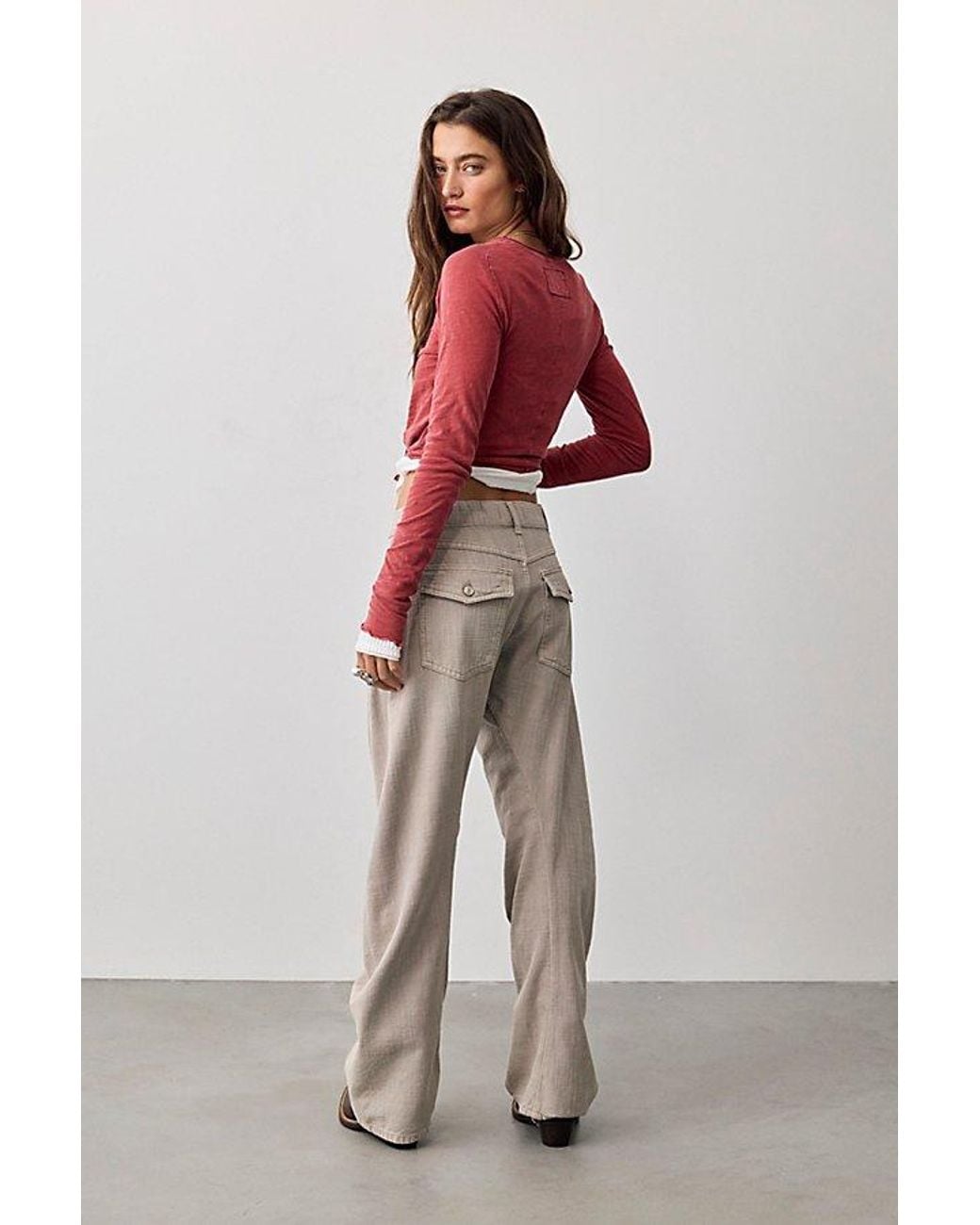Free People Blue Highland Low-Rise Twisted Bowed Jeans