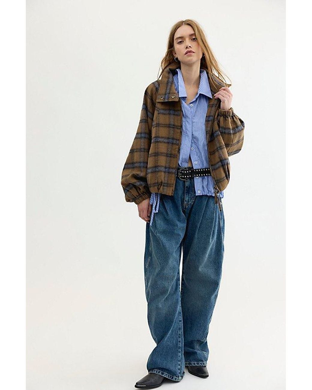 Free People Multicolor Chelsea Plaid Funnel-Neck Oversized Jacket