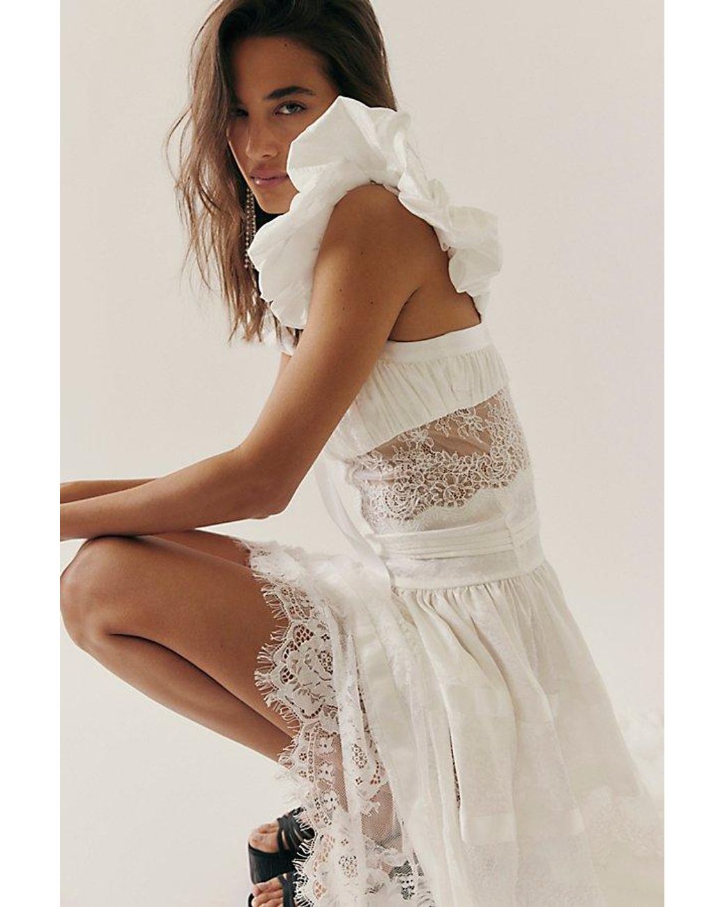 For Love & Lemons Anabelle Lace Gown in Natural | Lyst