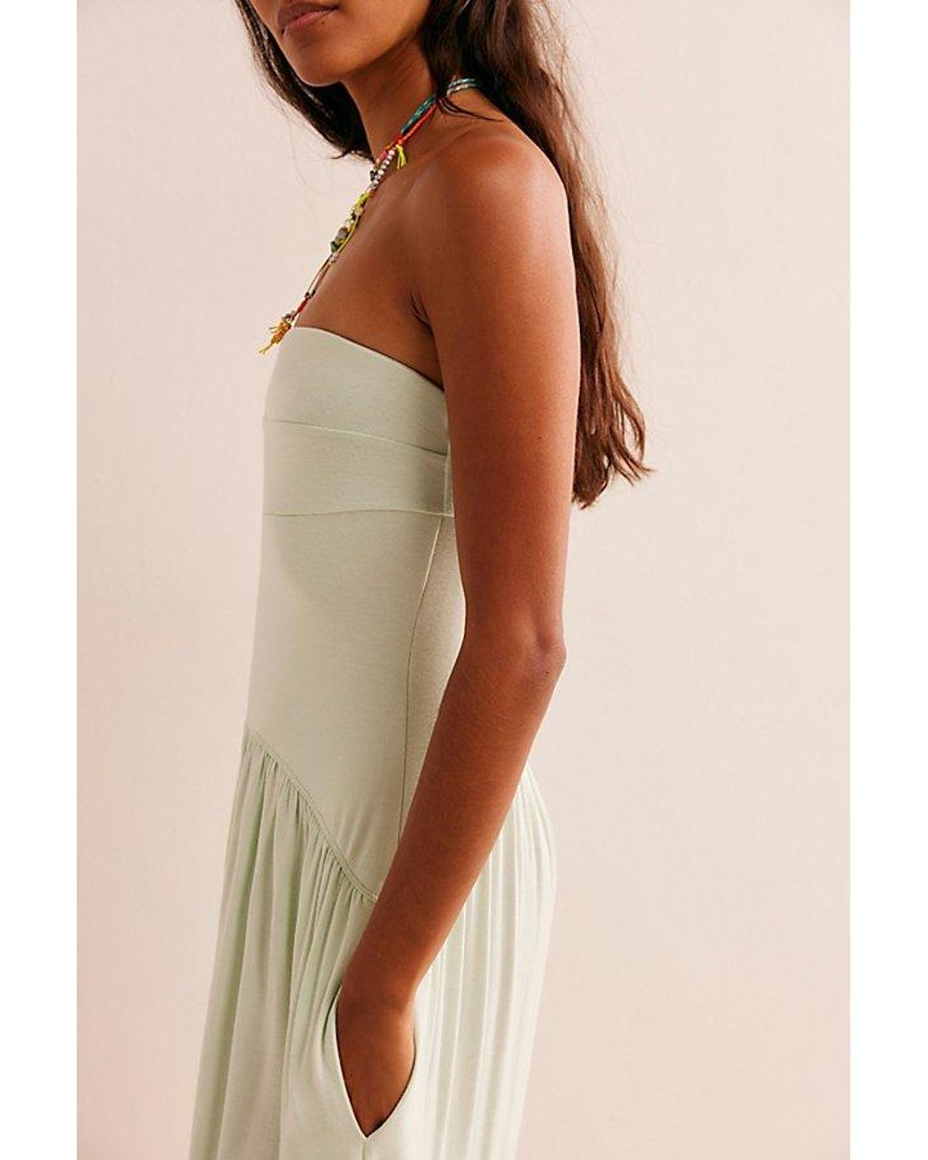 green emerald velvet dress Free People Free-est Onda Drop-Waist Tube Midi Dress  White Chocolate  Couture