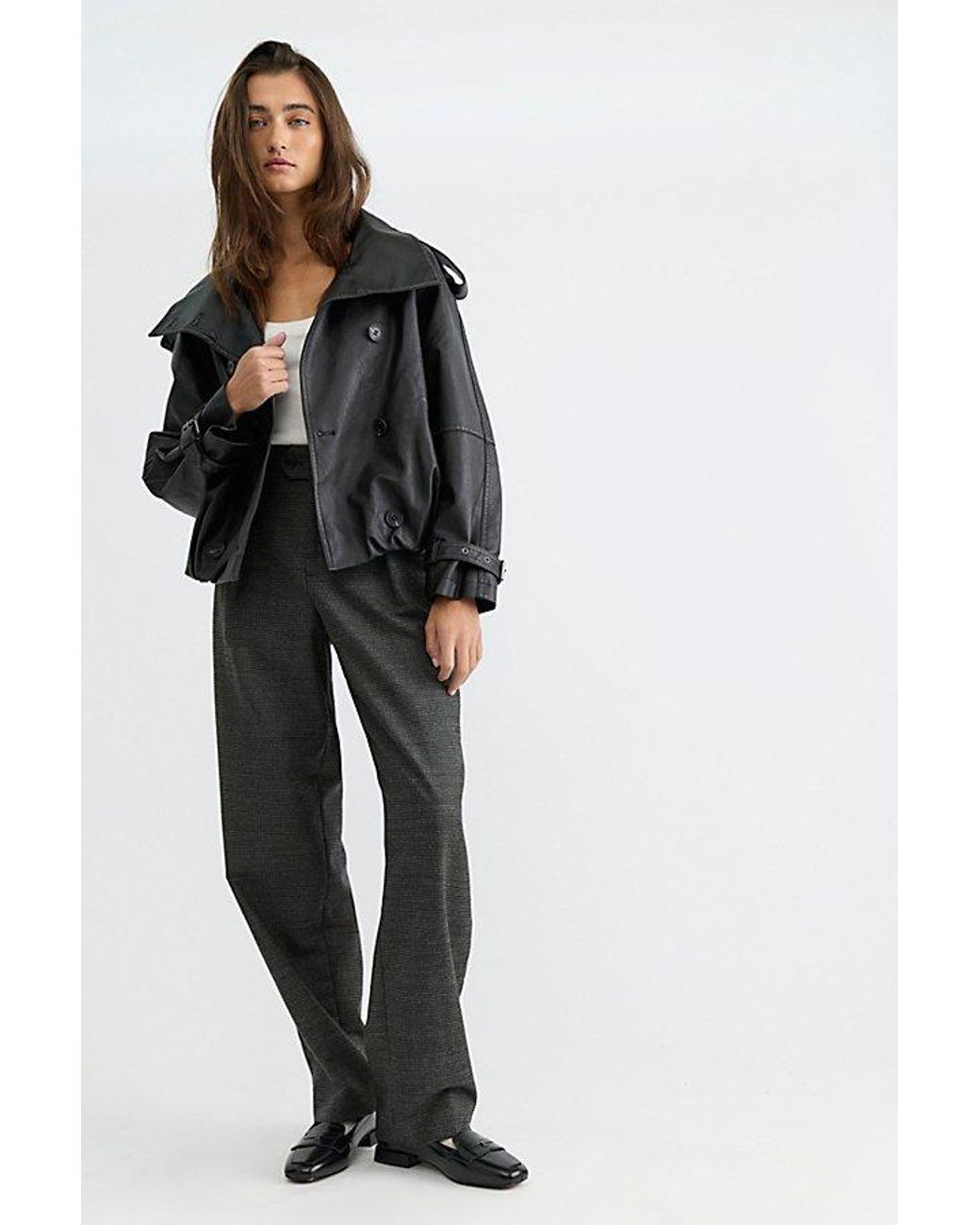 Free People Black Stratus Vegan Leather Funnel-Neck Jacket
