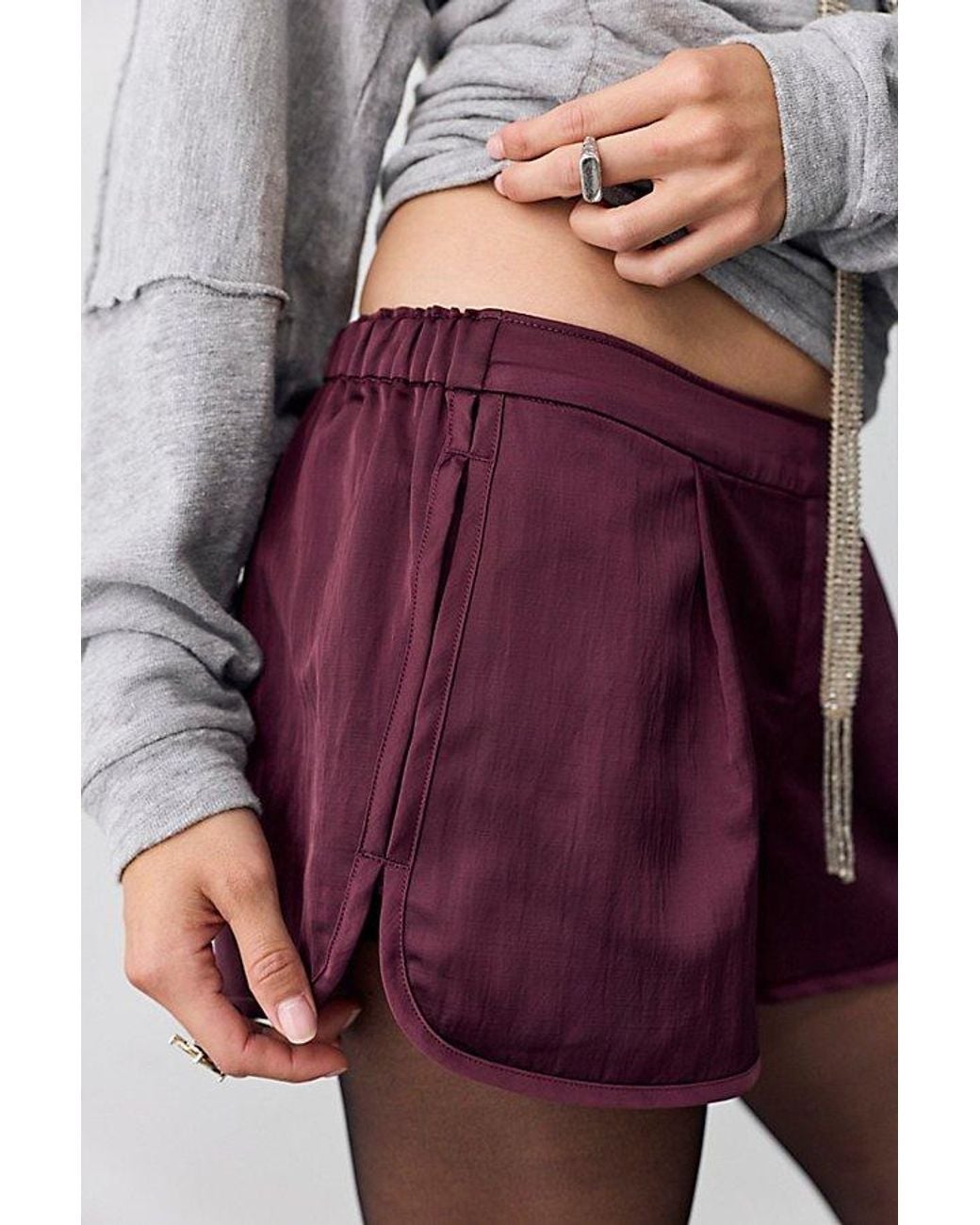 Free People Blue Geneva Satin Pull-On Track Shorts