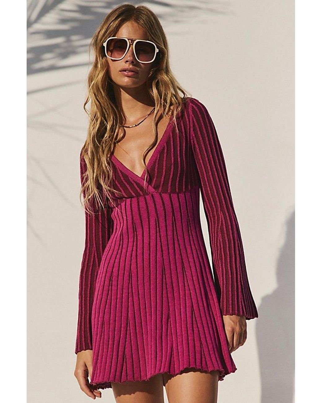 free-est Red Sunset Cove Sweater Mini Dress By