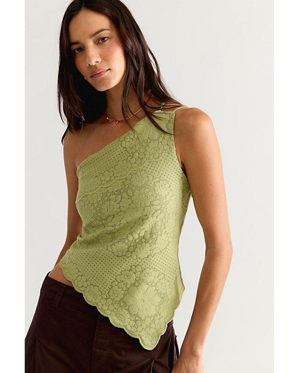 Free People Green Clover One-Shoulder Top