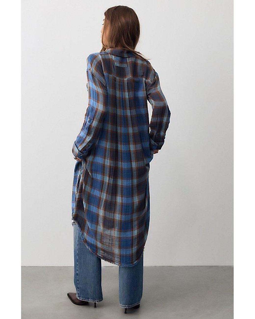 Free People Blue Layer Up Maxi Button Down Top