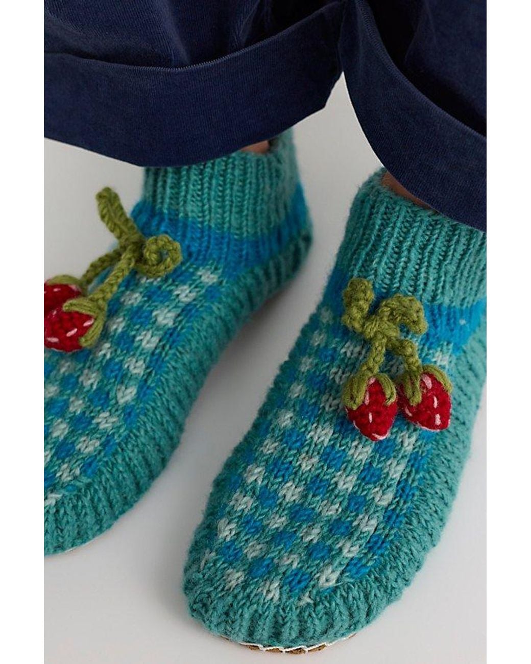 Free People Blue Gingham Slipper Socks