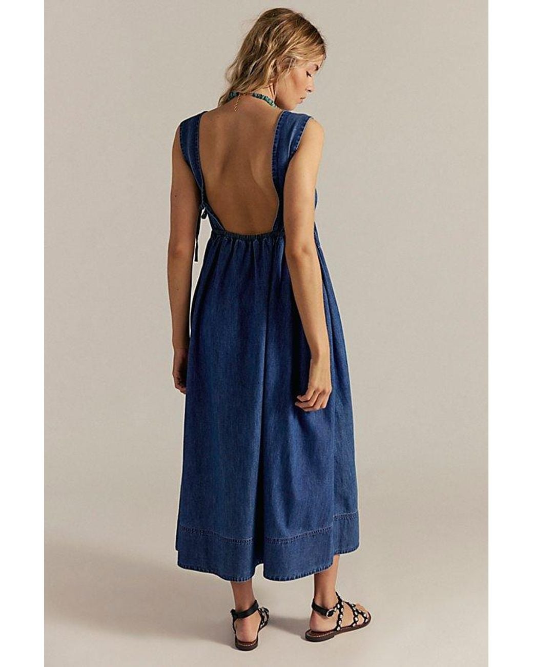 white christmas dresses Classic Dark Indigo Denim Midi Length Sundress by Rolla's – Black Salt main image 0