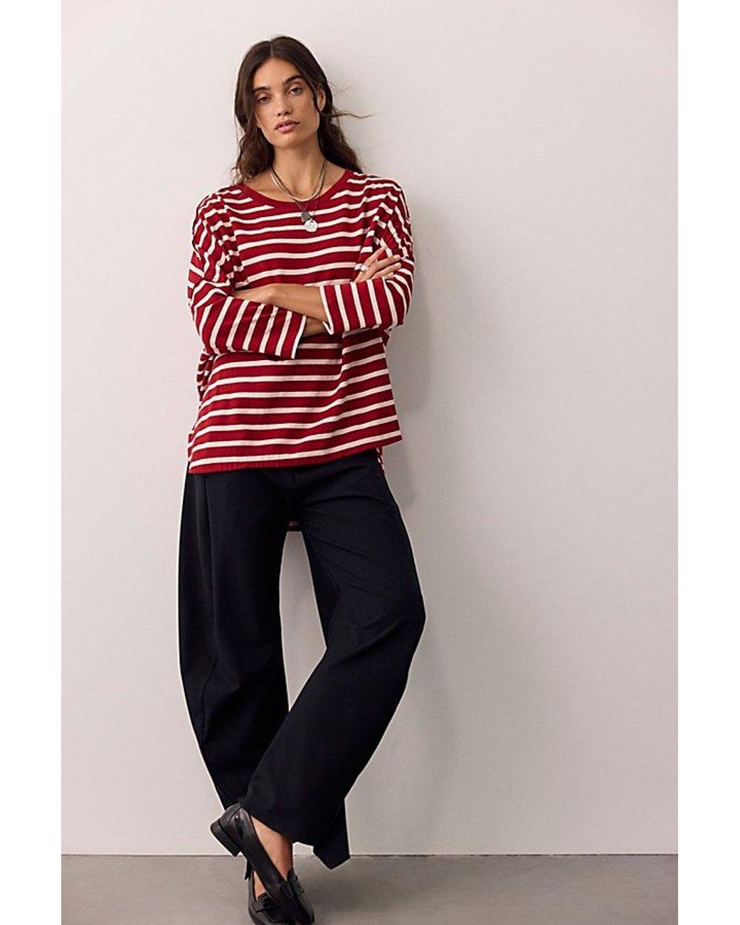Free People Red Two Sense Long Sleeve Top
