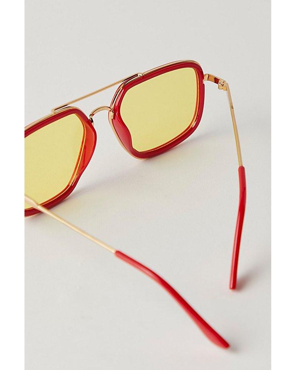 ISO (not for sale!): Free People Luna Sunglasses — Yellow Lenses with Red Frame Red Oversized Retro-Vintage Grandpa Tinted Sunglasses with  main image 3
