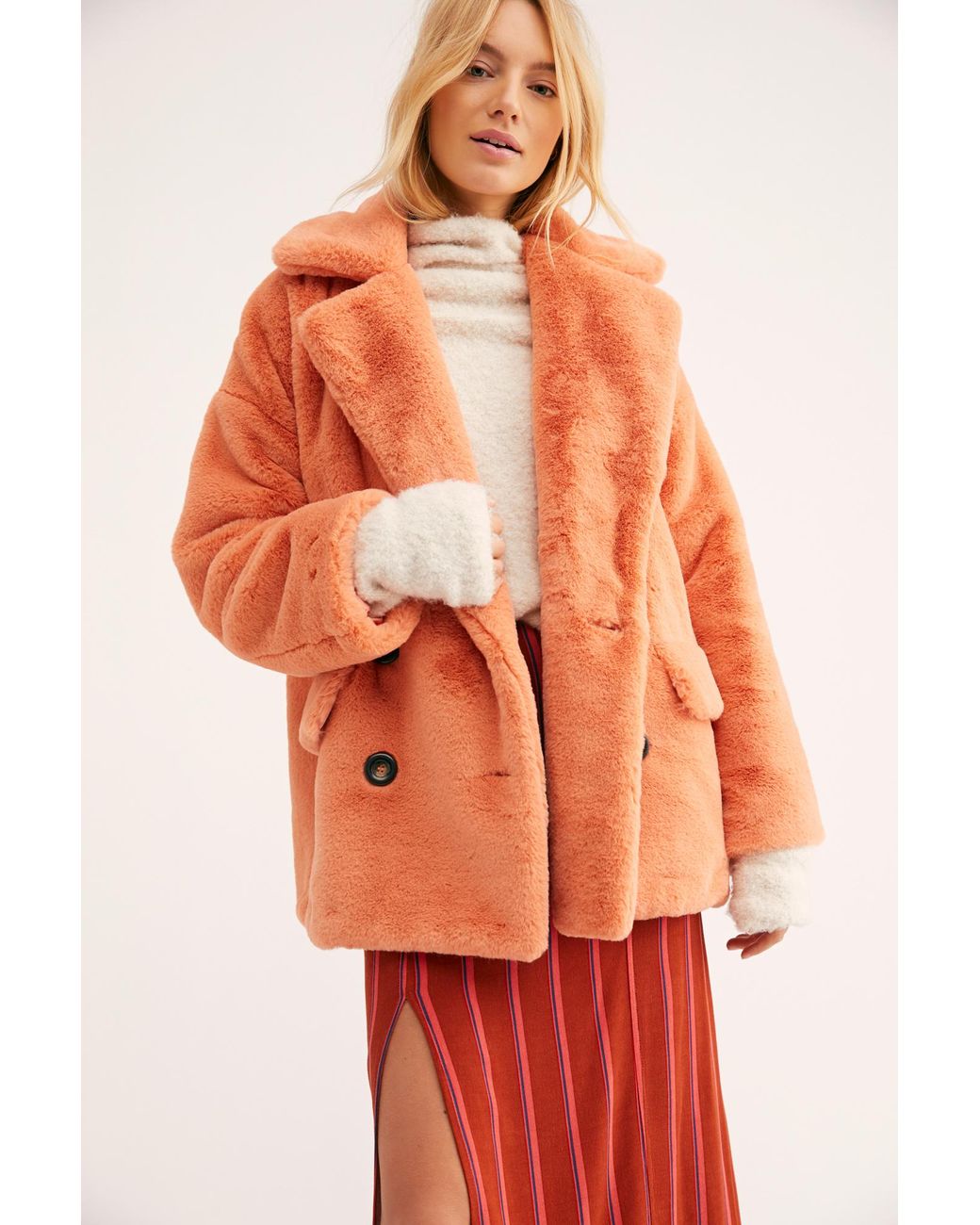 Free People Solid Kate Faux Fur Coat in Orange | Lyst