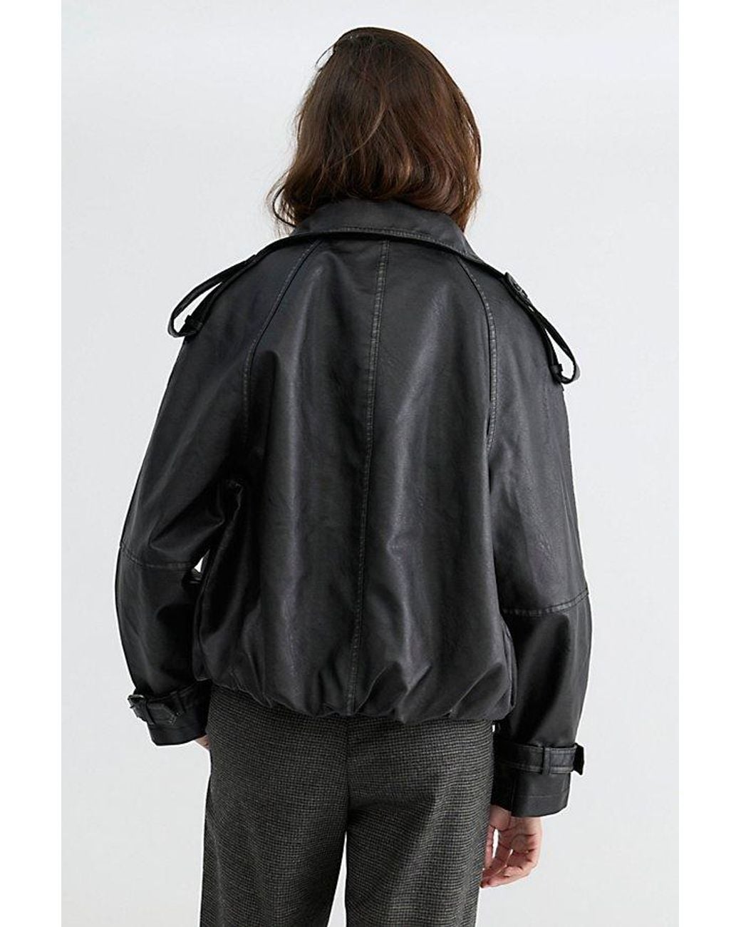 Free People Black Stratus Vegan Leather Funnel-Neck Jacket