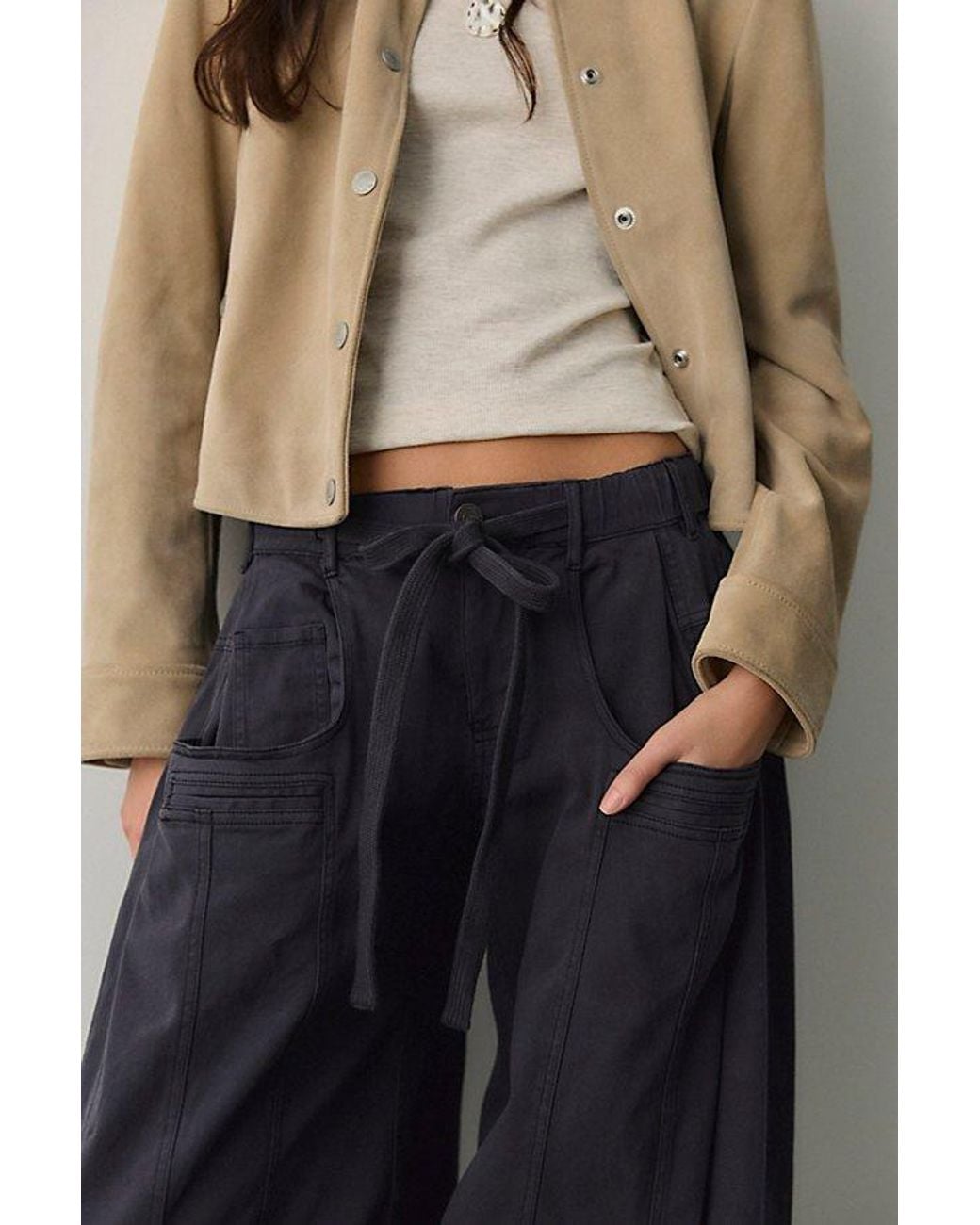 Free People Blue Take Shape Wide Taper Pants