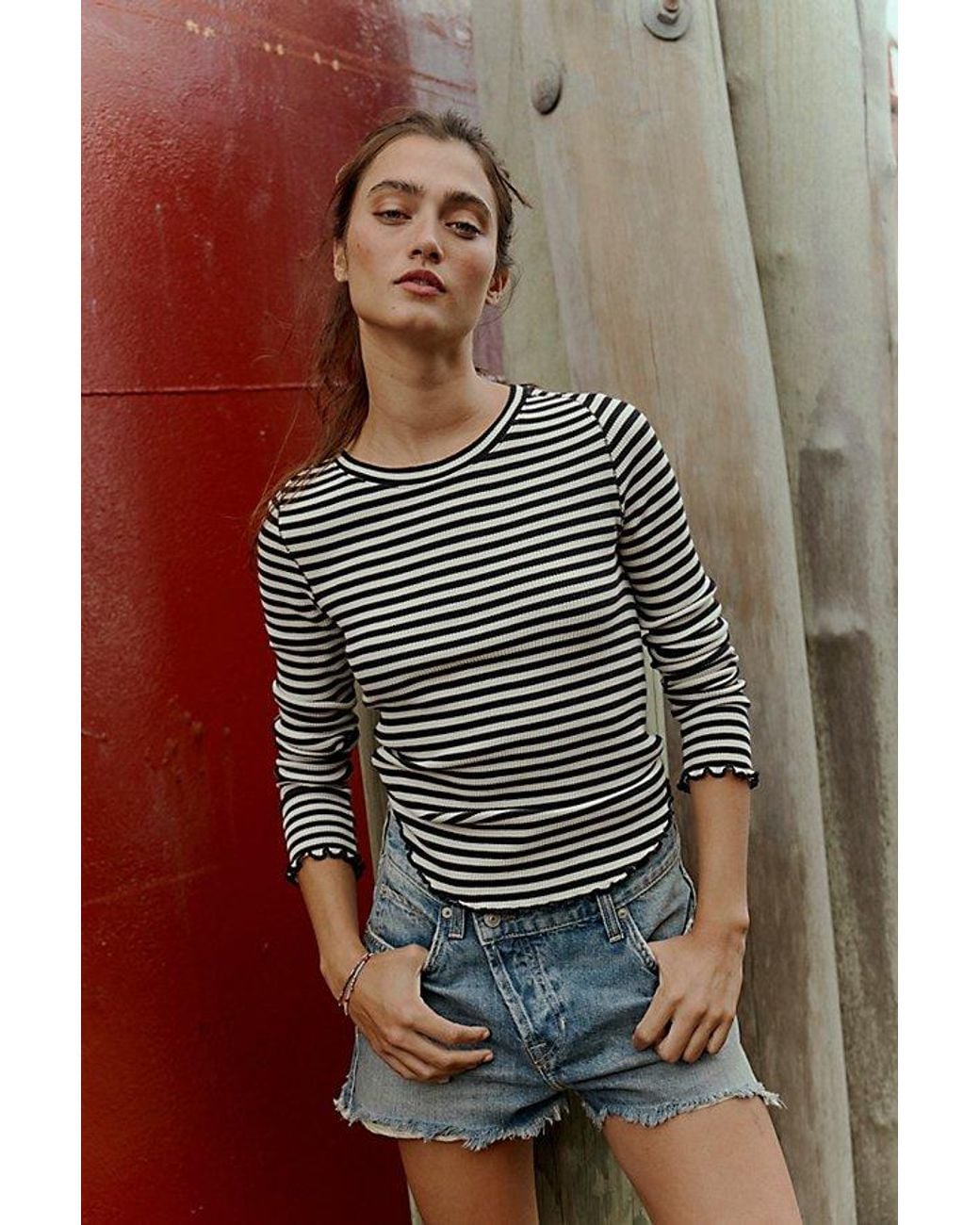 Free People Multicolor Easy Does It Striped Long Sleeve Tee