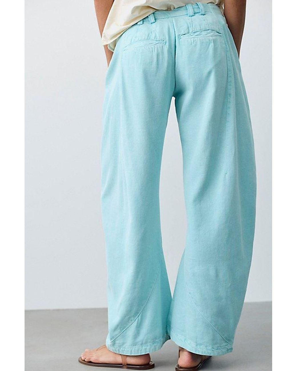 Free People Blue Spotlight Washed Barrel Chino Trousers