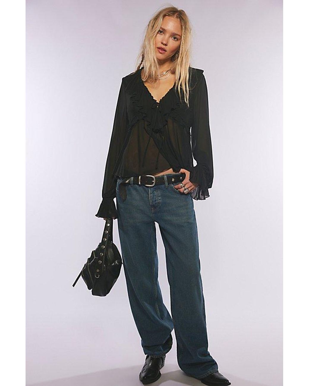 Free People Black Fearless Long Sleeve Top