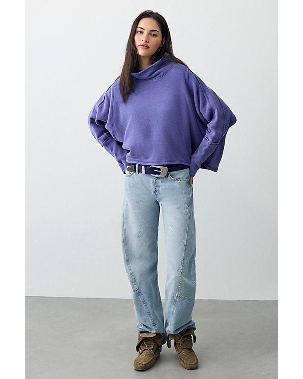 Free People Purple My Girl Funnel Neck Pullover