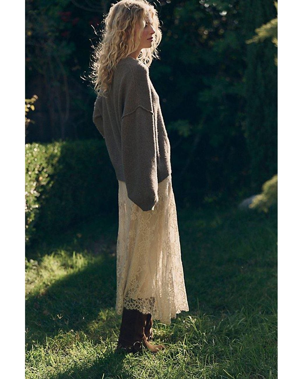 Free People Green Fall Into Lace Midi Skirt Set
