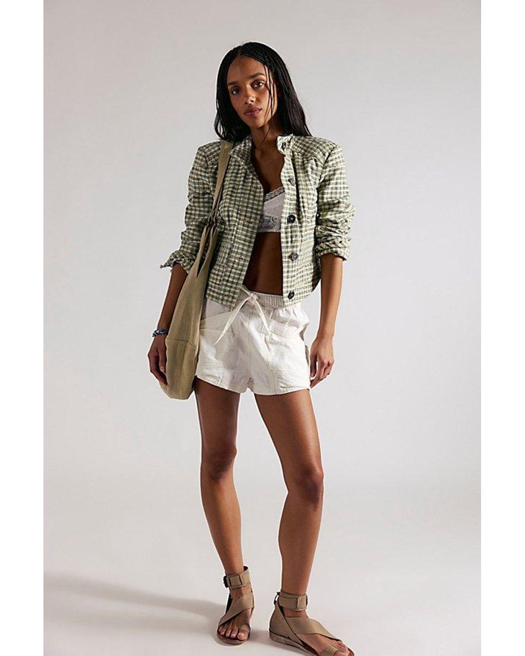 Free People White Good Fortune Solid Cotton-Linen Shorts