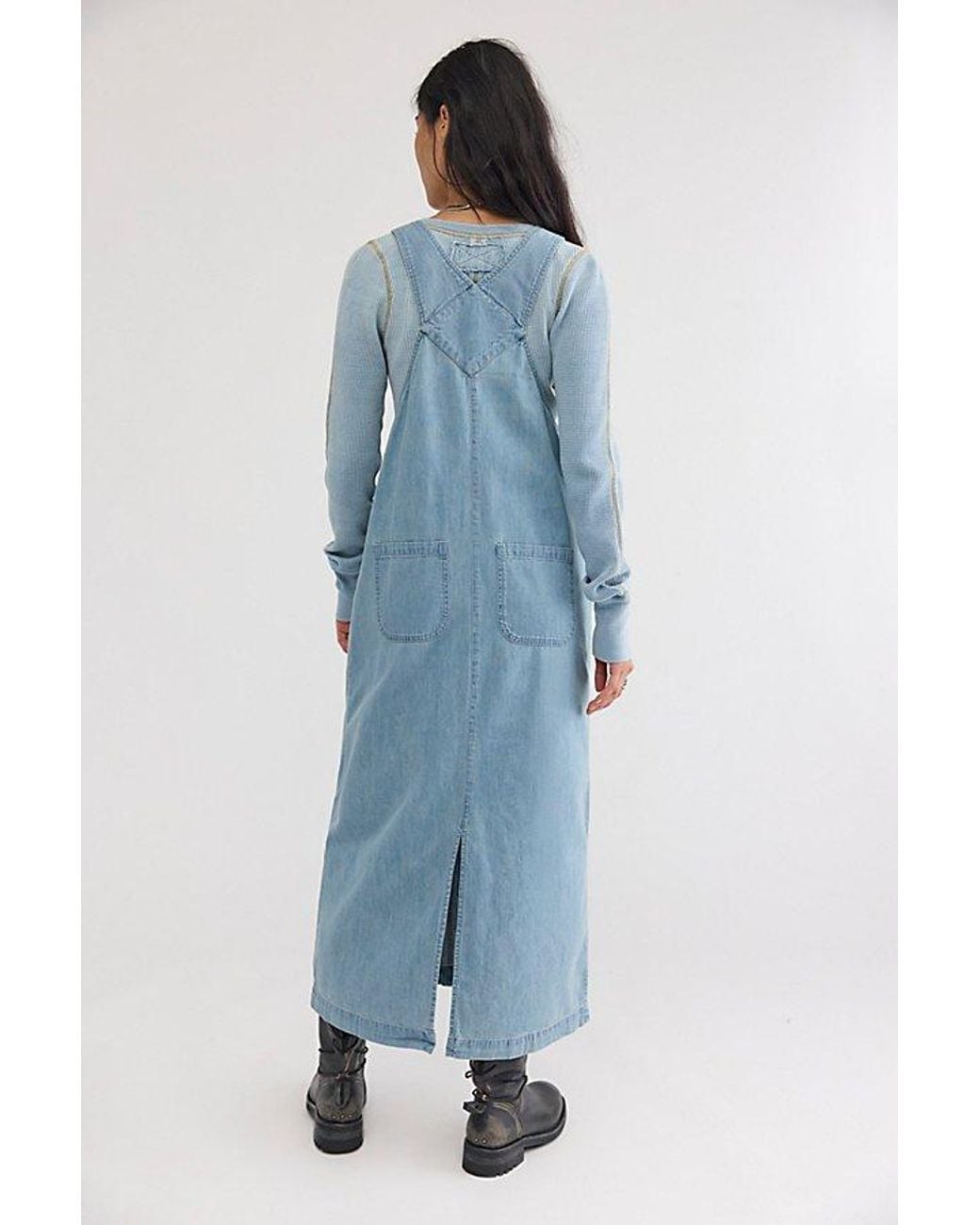 Free People Blue Hanson Solid Apron Midi Dress