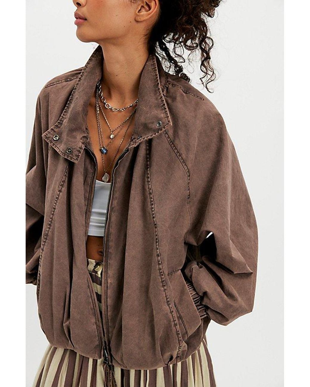 Free People Brown Chelsea Funnel-Neck Jacket