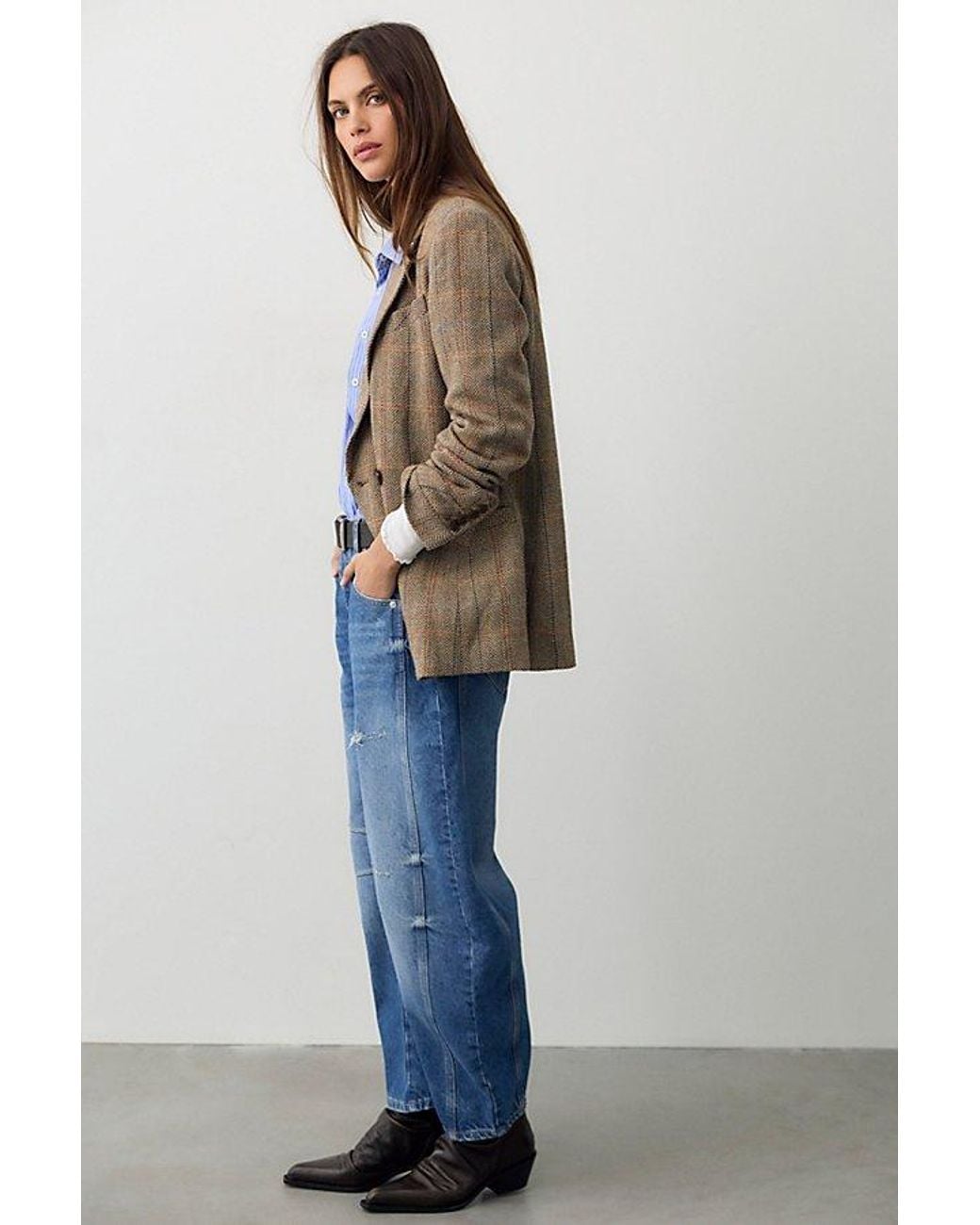 Free People Blue Good Luck Mid-Rise Barrel Jeans