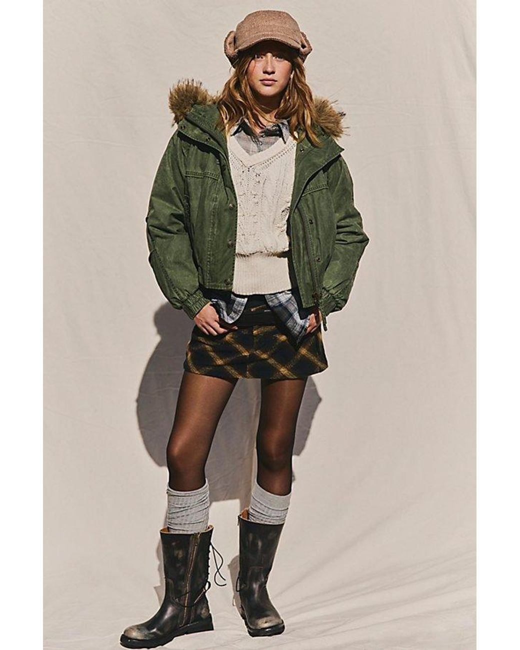Free People Natural Mille Fleur Pixie Plaid Mini Skirt