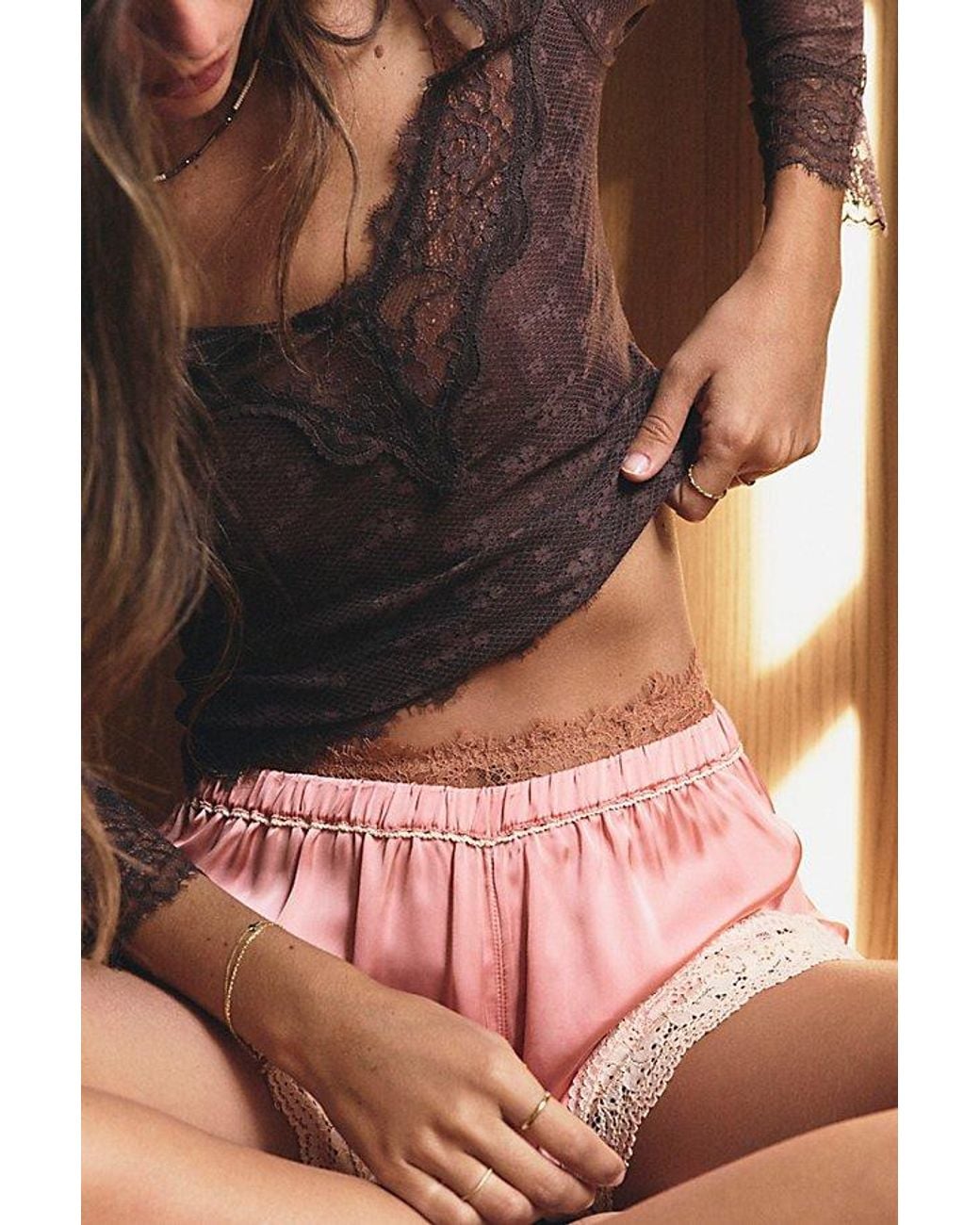 Intimately By Free People Brown Lace Me Twice Layering Top By