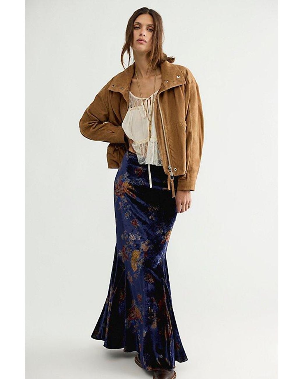 Free People Blue Cosmic Velvet Maxi Skirt