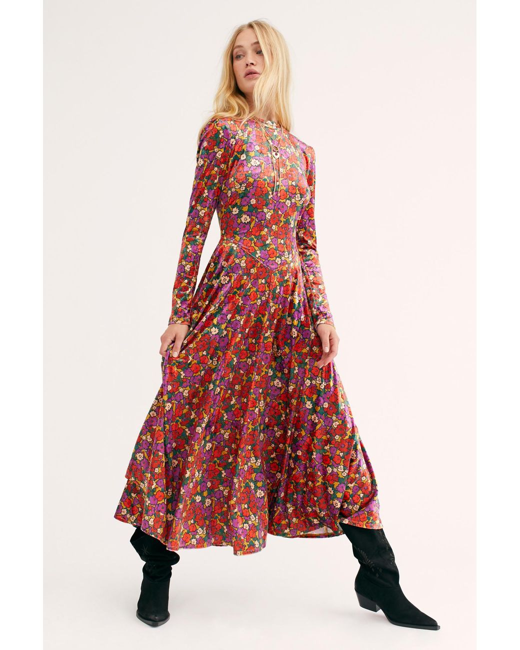 Free People Heartland Crushed Velvet Maxi Dress in Red | Lyst