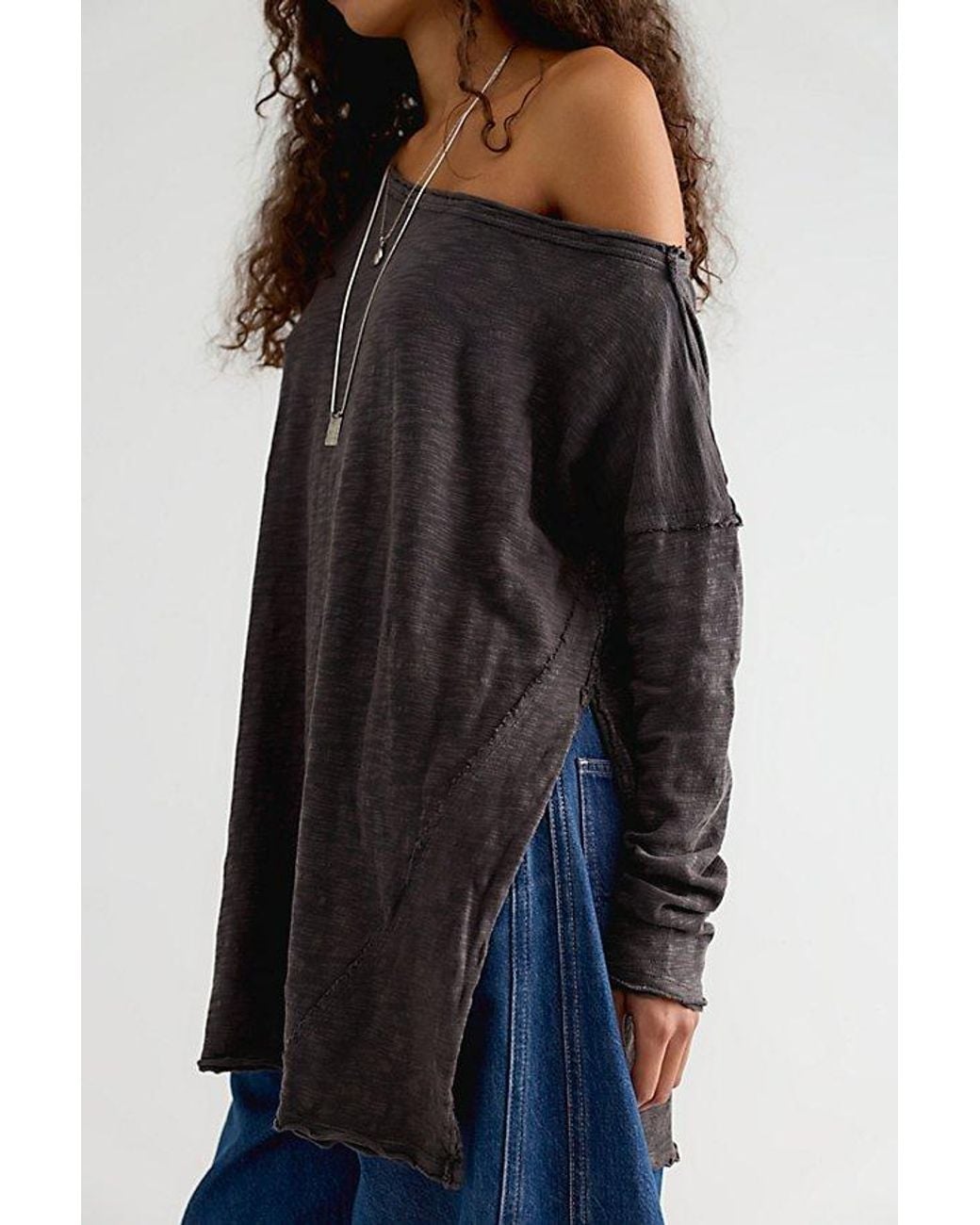 Free People Black We The Free Nyla Off-The-Shoulder Long Sleeve Tee