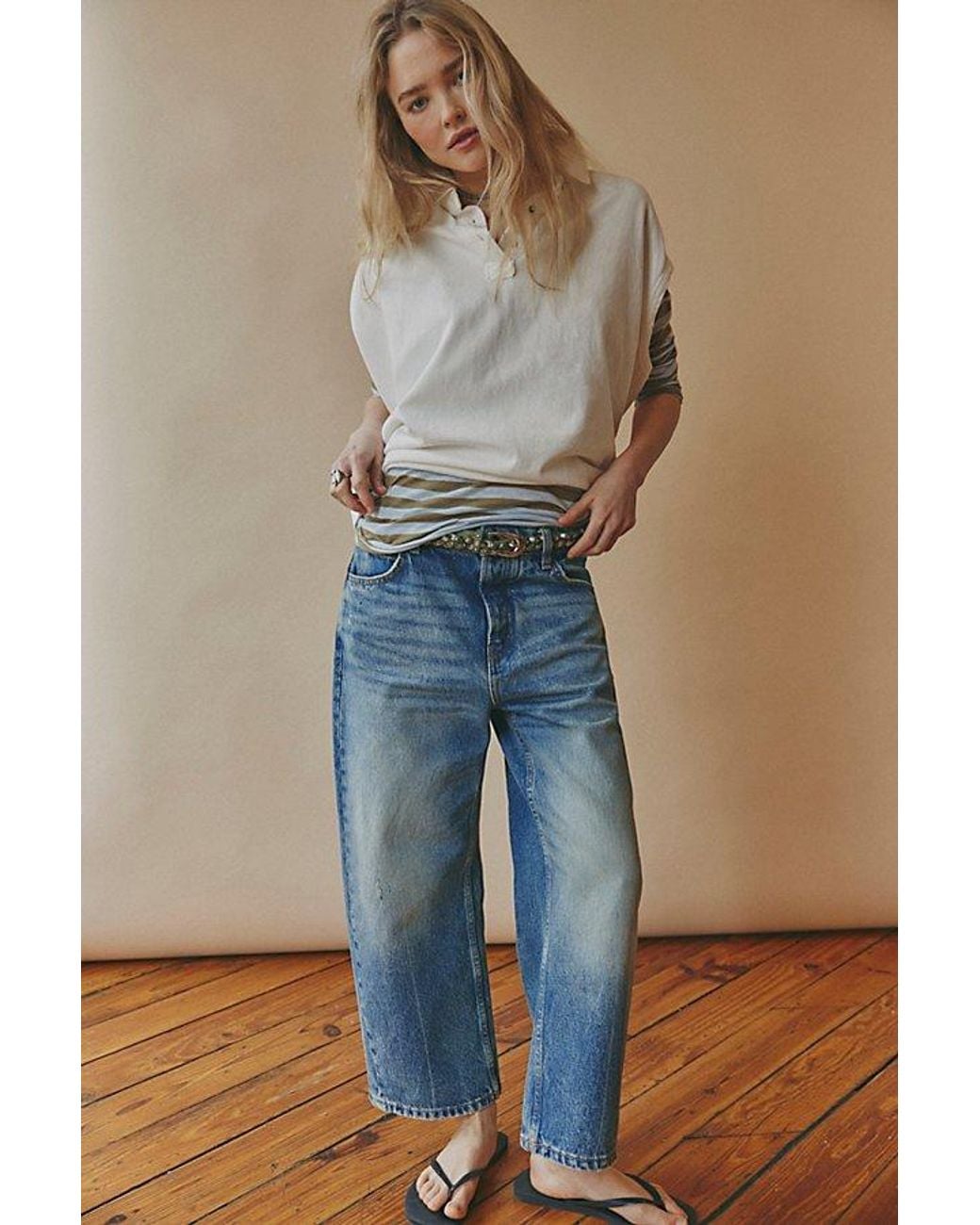 Free People Blue Deep Trance Dropped Boyfriend Jeans