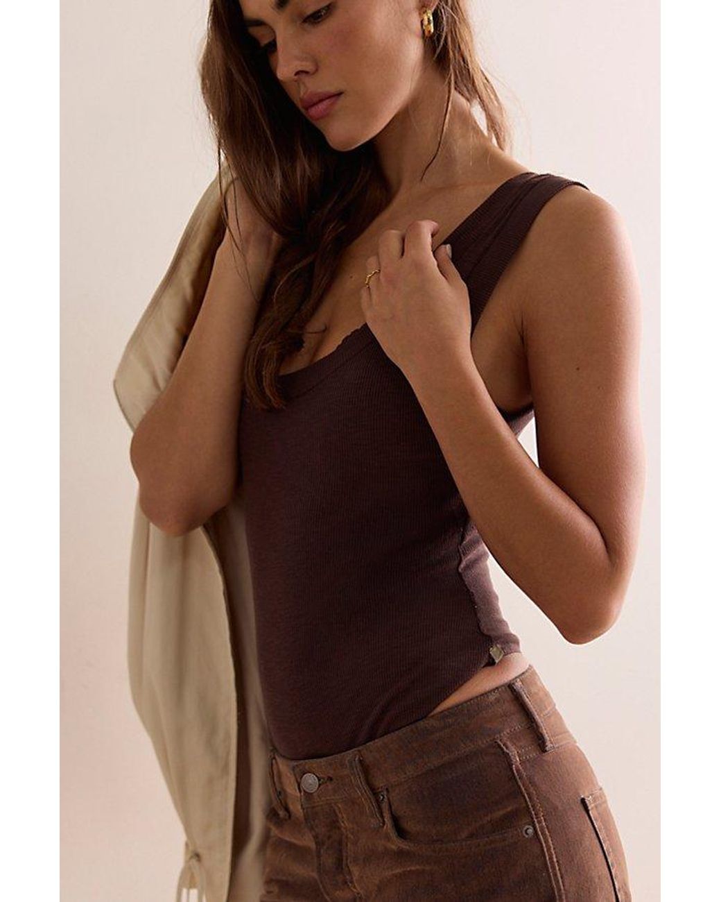 Intimately By Free People Gray Keeping It Light Ribbed Bodysuit By