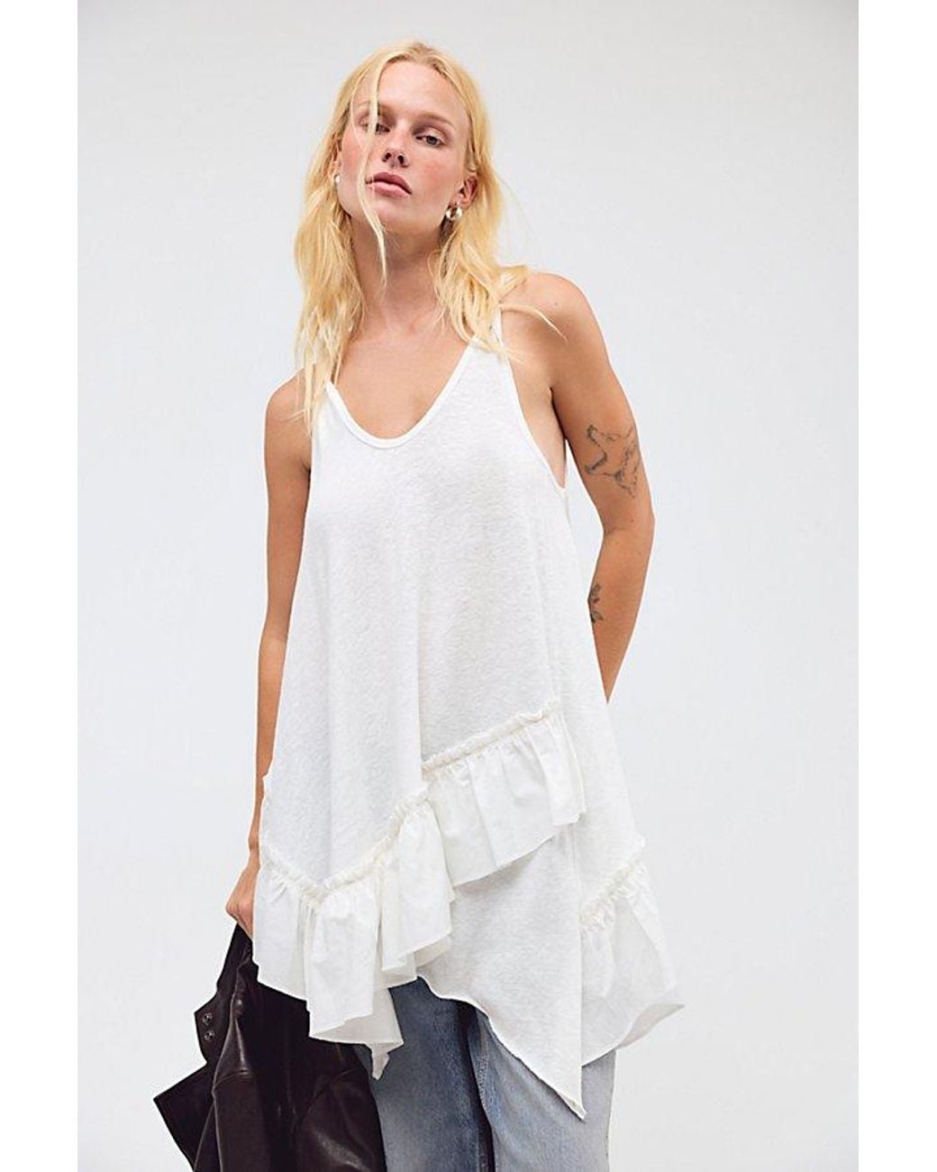 Free People White Reverie Ruffle Tank Top