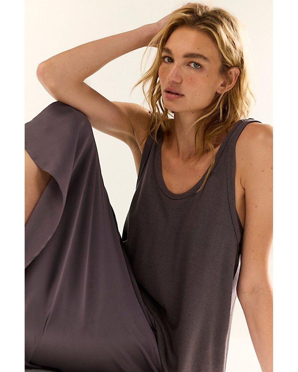 Free People Black Scoop Neck Silk Tank Top