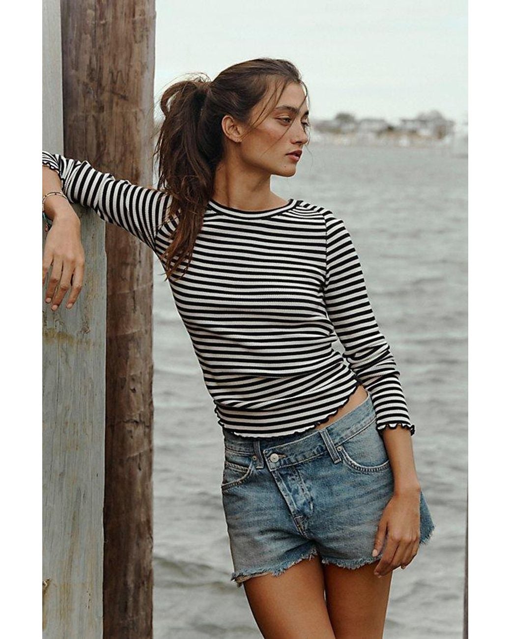 Free People Multicolor Easy Does It Striped Long Sleeve Tee