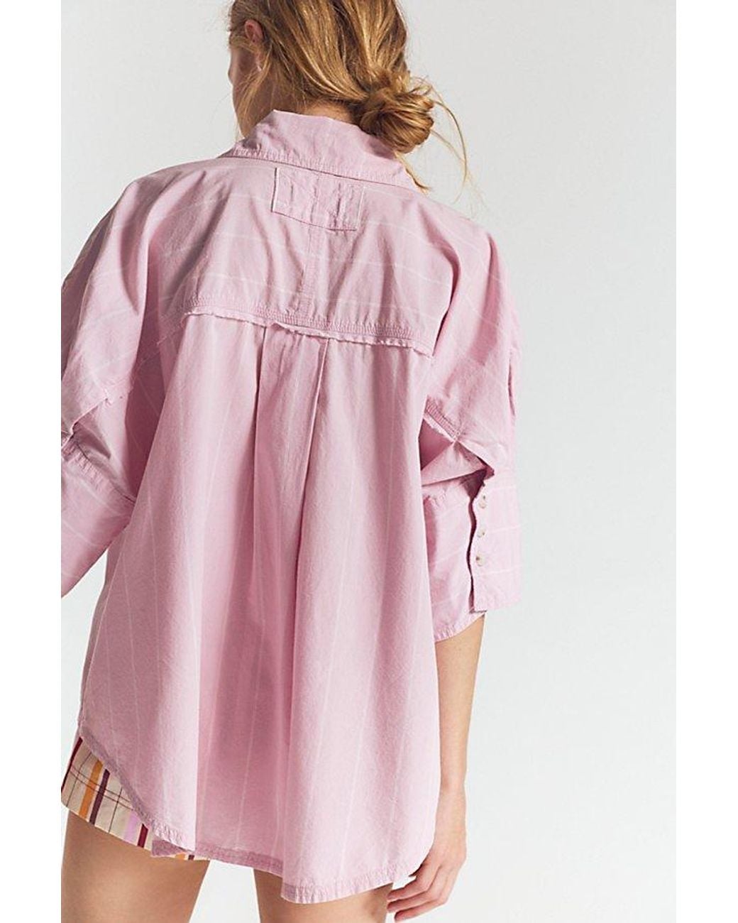 Free People Pink Seaside Cotton Stripe Shirt