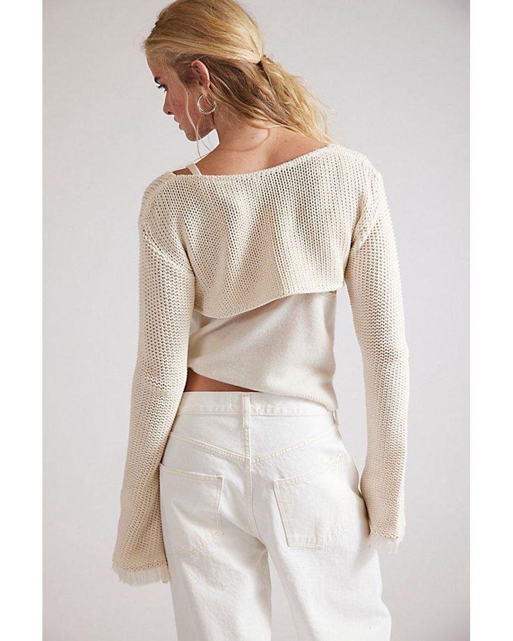 Free People Gray Dafne Knit Cropped Bolero Sweater