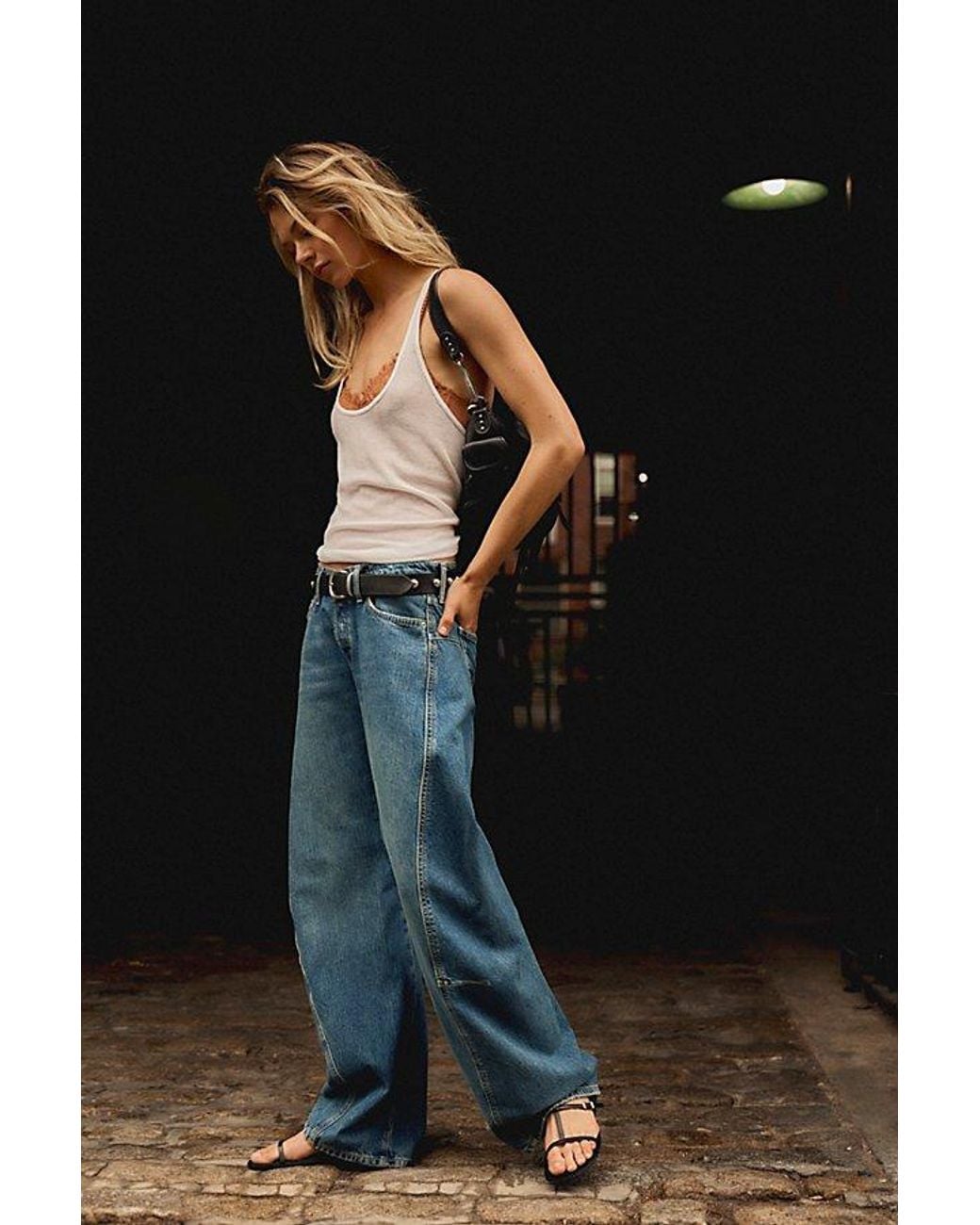 Free People Blue Fable Low-Rise Twisted Bowed Jeans